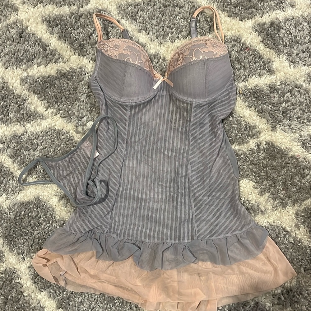 NWOT light grey and pink lingerie set